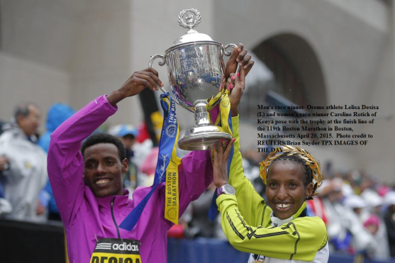 Oromo athele Lelisa Desisa win the 2015 Boston mens Marathon. Oromo athlete Mare Dibaba 2nd in Womens race.